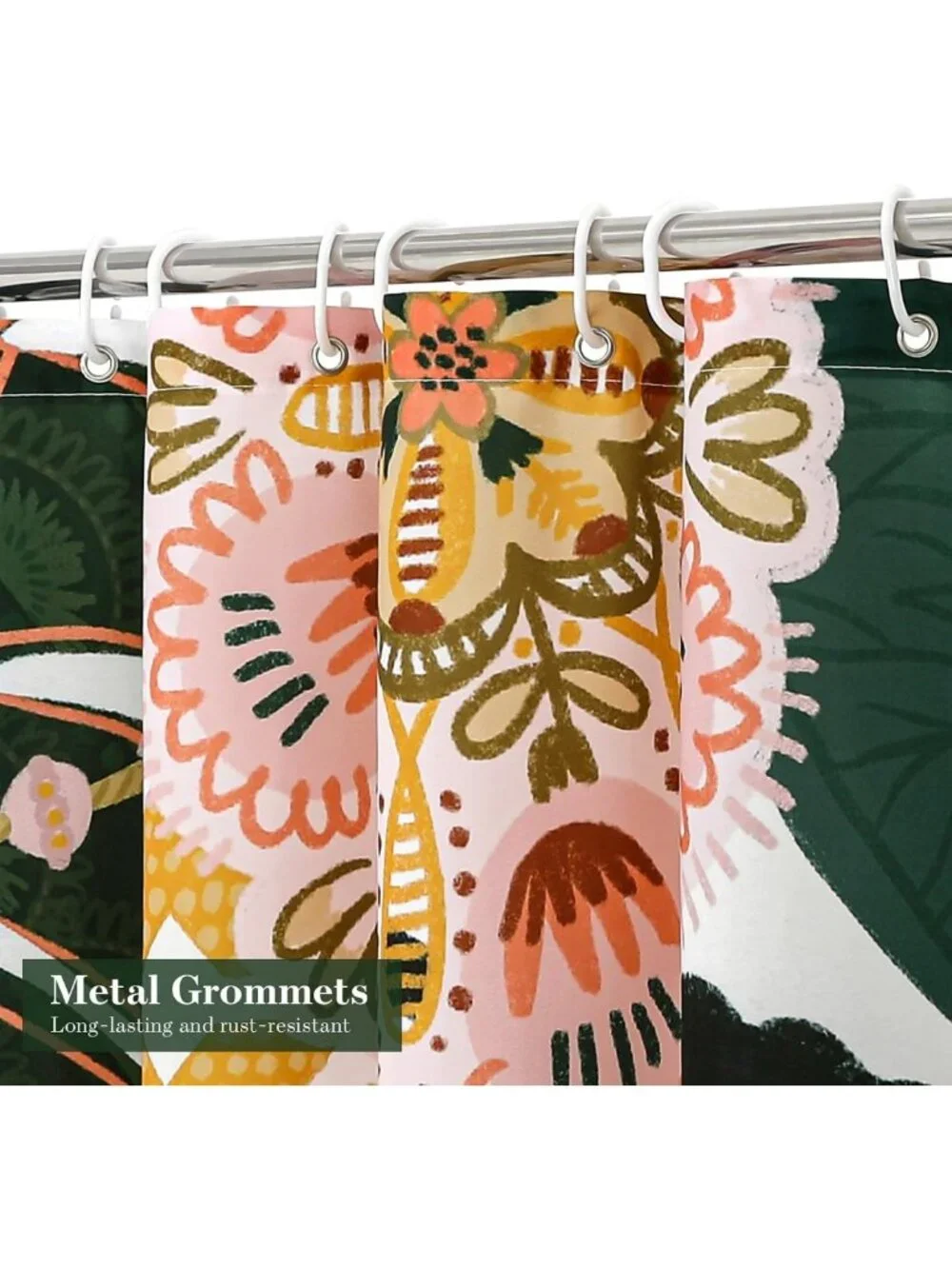Boho Floral Shower Curtain - Tropical Leaves Fabric for Rustic Vintage Bathroom